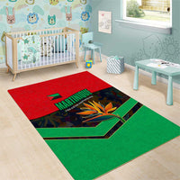 Martinique Pride Area Rug with Red Green Design and Tropical Bird of Paradise Flower
