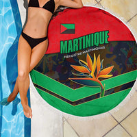 Martinique Pride Beach Blanket with Red Green Design and Tropical Bird of Paradise Flower