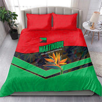 Martinique Pride Bedding Set with Red Green Design and Tropical Bird of Paradise Flower