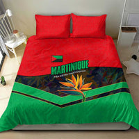 Martinique Pride Bedding Set with Red Green Design and Tropical Bird of Paradise Flower