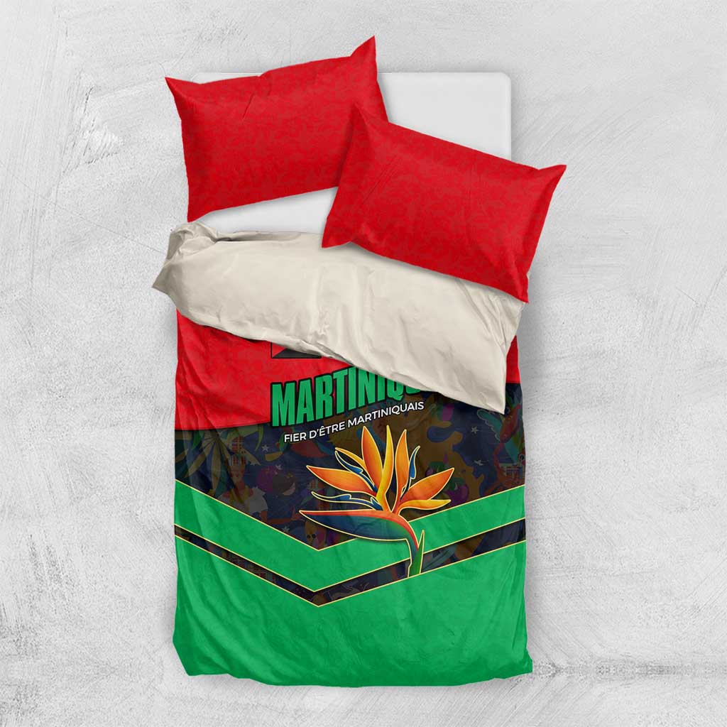 Martinique Pride Bedding Set with Red Green Design and Tropical Bird of Paradise Flower