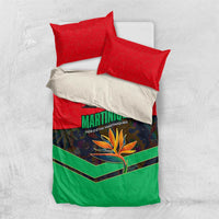 Martinique Pride Bedding Set with Red Green Design and Tropical Bird of Paradise Flower