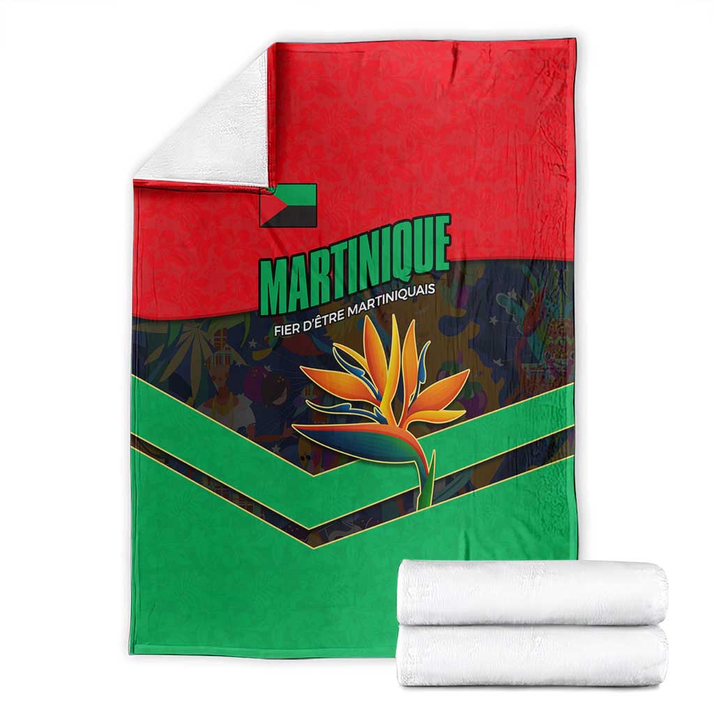 Martinique Pride Blanket with Red Green Design and Tropical Bird of Paradise Flower