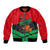 Martinique Pride Bomber Jacket with Red Green Design and Tropical Bird of Paradise Flower