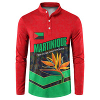 Martinique Pride Button Sweatshirt with Red Green Design and Tropical Bird of Paradise Flower
