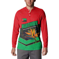 Martinique Pride Button Sweatshirt with Red Green Design and Tropical Bird of Paradise Flower