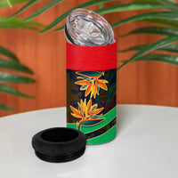 Martinique Pride 4 in 1 Can Cooler Tumbler with Red Green Design and Tropical Bird of Paradise Flower