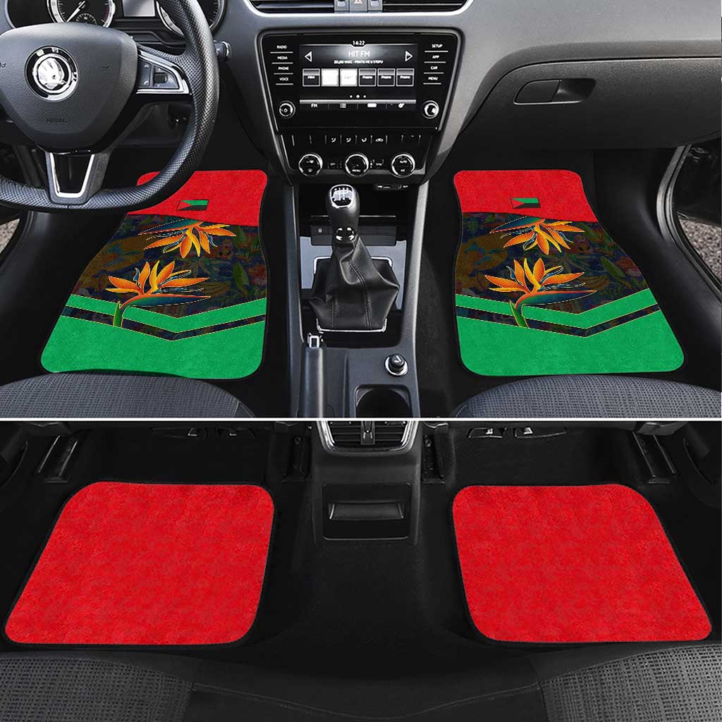 Martinique Pride Car Mats with Red Green Design and Tropical Bird of Paradise Flower