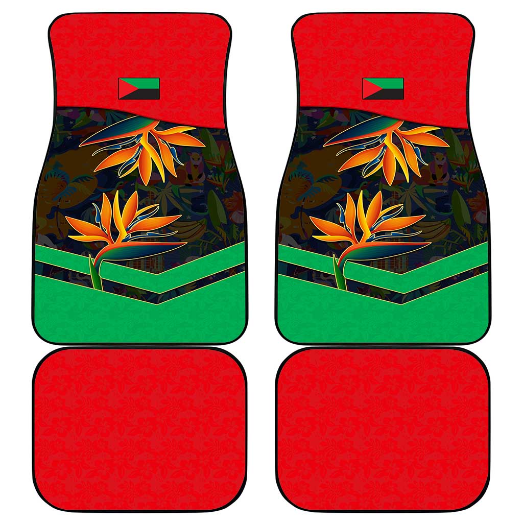 Martinique Pride Car Mats with Red Green Design and Tropical Bird of Paradise Flower