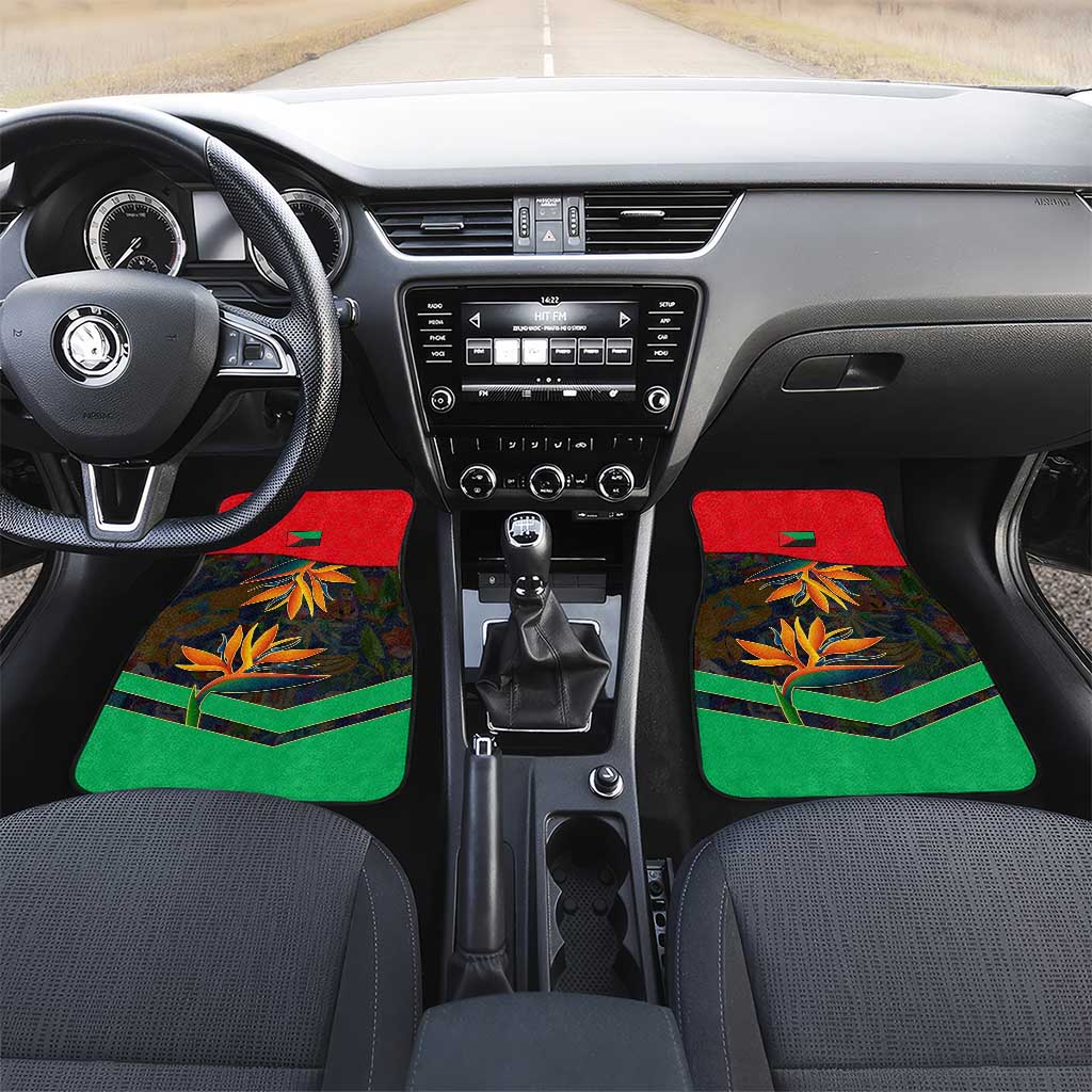 Martinique Pride Car Mats with Red Green Design and Tropical Bird of Paradise Flower