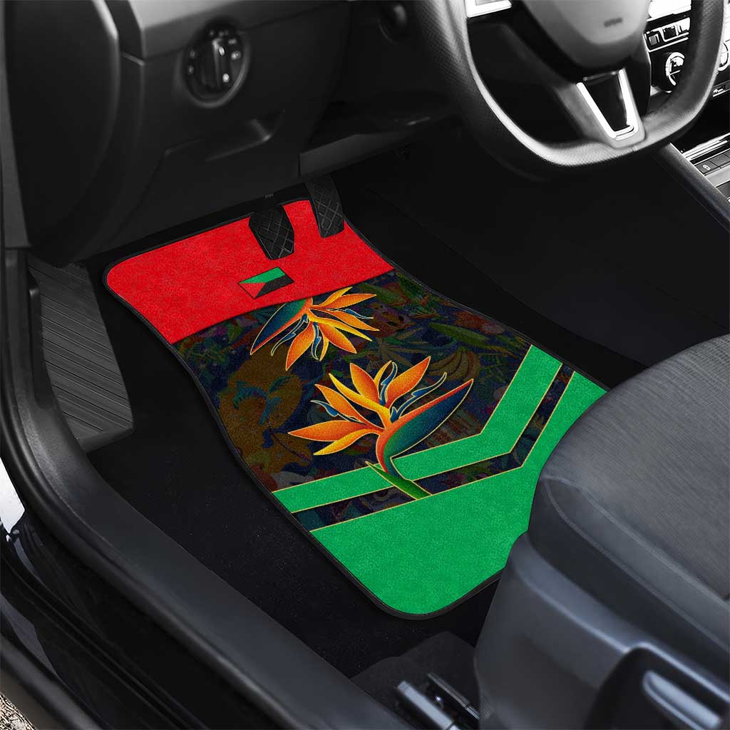 Martinique Pride Car Mats with Red Green Design and Tropical Bird of Paradise Flower