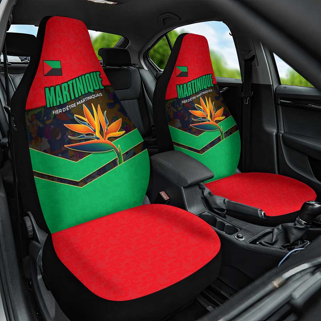Martinique Pride Car Seat Cover with Red Green Design and Tropical Bird of Paradise Flower