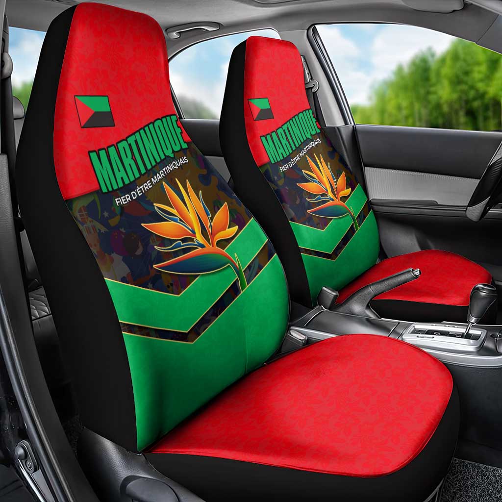 Martinique Pride Car Seat Cover with Red Green Design and Tropical Bird of Paradise Flower