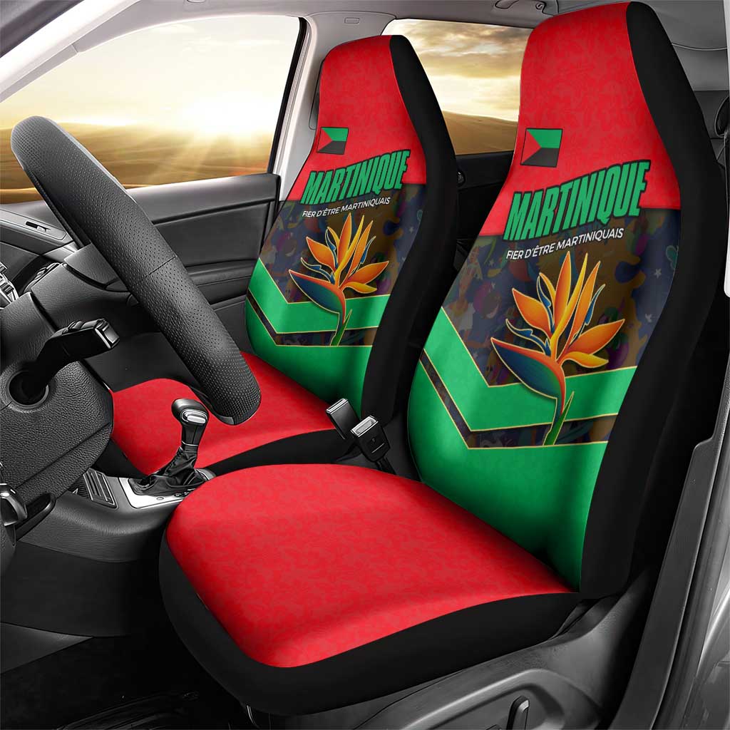Martinique Pride Car Seat Cover with Red Green Design and Tropical Bird of Paradise Flower