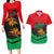 Martinique Pride Couples Matching Long Sleeve Bodycon Dress and Hawaiian Shirt with Red Green Design and Tropical Bird of Paradise Flower