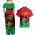 Martinique Pride Couples Matching Off Shoulder Maxi Dress and Hawaiian Shirt with Red Green Design and Tropical Bird of Paradise Flower