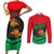 Martinique Pride Couples Matching Short Sleeve Bodycon Dress and Long Sleeve Button Shirt with Red Green Design and Tropical Bird of Paradise Flower