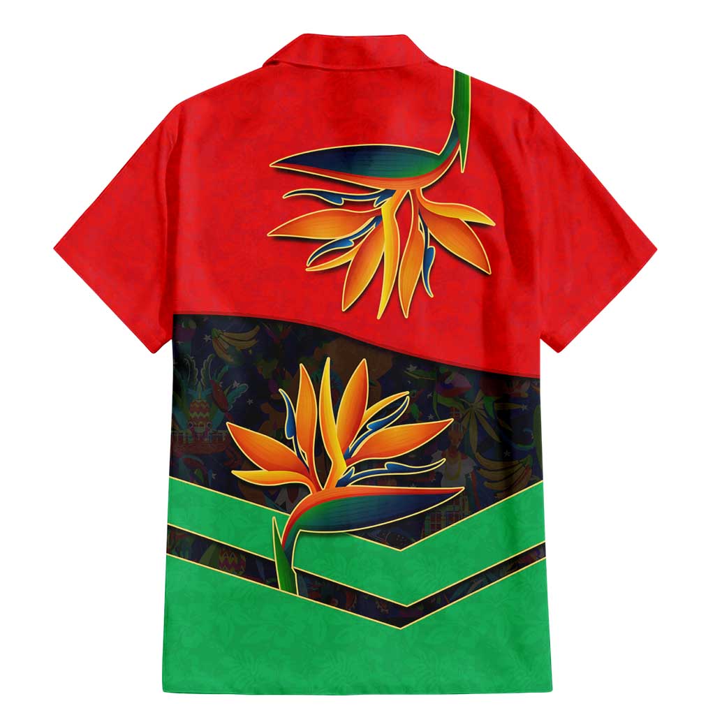 Martinique Pride Family Matching Mermaid Dress and Hawaiian Shirt with Red Green Design and Tropical Bird of Paradise Flower