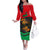 Martinique Pride Family Matching Off The Shoulder Long Sleeve Dress and Hawaiian Shirt with Red Green Design and Tropical Bird of Paradise Flower