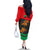 Martinique Pride Family Matching Off The Shoulder Long Sleeve Dress and Hawaiian Shirt with Red Green Design and Tropical Bird of Paradise Flower