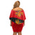 Martinique Pride Family Matching Off Shoulder Short Dress and Hawaiian Shirt with Red Green Design and Tropical Bird of Paradise Flower