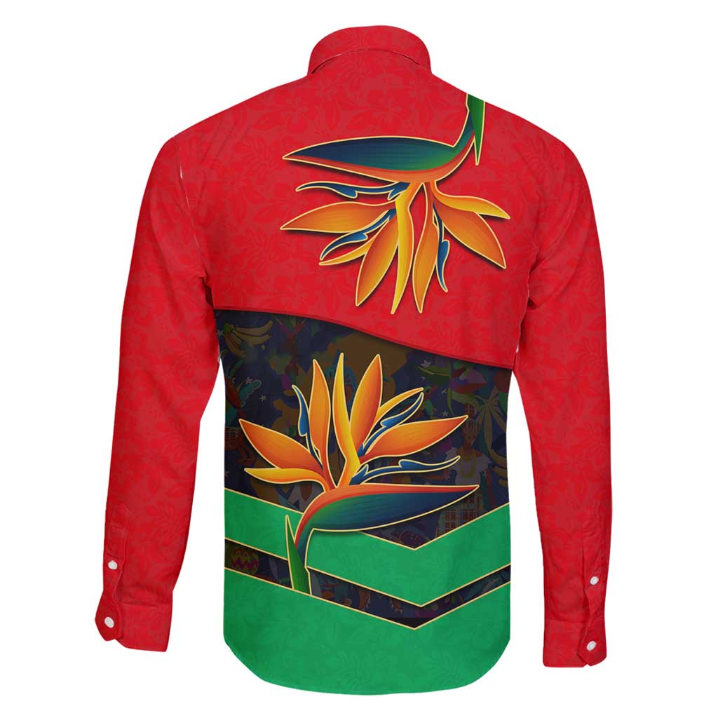 Martinique Pride Family Matching Puletasi and Hawaiian Shirt with Red Green Design and Tropical Bird of Paradise Flower