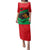 Martinique Pride Family Matching Puletasi and Hawaiian Shirt with Red Green Design and Tropical Bird of Paradise Flower