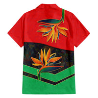 Martinique Pride Family Matching Short Sleeve Bodycon Dress and Hawaiian Shirt with Red Green Design and Tropical Bird of Paradise Flower