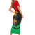 Martinique Pride Family Matching Short Sleeve Bodycon Dress and Hawaiian Shirt with Red Green Design and Tropical Bird of Paradise Flower