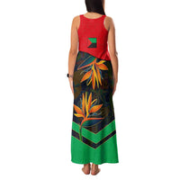 Martinique Pride Family Matching Tank Maxi Dress and Hawaiian Shirt with Red Green Design and Tropical Bird of Paradise Flower