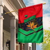 Martinique Pride Garden Flag with Red Green Design and Tropical Bird of Paradise Flower