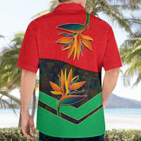 Martinique Pride Hawaiian Shirt with Red Green Design and Tropical Bird of Paradise Flower