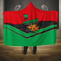 Martinique Pride Hooded Blanket with Red Green Design and Tropical Bird of Paradise Flower