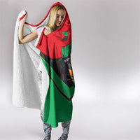 Martinique Pride Hooded Blanket with Red Green Design and Tropical Bird of Paradise Flower