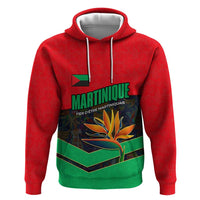 Martinique Pride Hoodie with Red Green Design and Tropical Bird of Paradise Flower