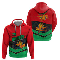 Martinique Pride Hoodie with Red Green Design and Tropical Bird of Paradise Flower