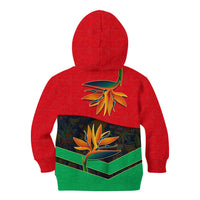 Martinique Pride Kid Hoodie with Red Green Design and Tropical Bird of Paradise Flower