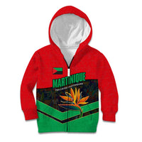 Martinique Pride Kid Hoodie with Red Green Design and Tropical Bird of Paradise Flower