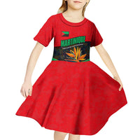 Martinique Pride Kid Short Sleeve Dress with Red Green Design and Tropical Bird of Paradise Flower
