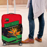 Martinique Pride Luggage Cover with Red Green Design and Tropical Bird of Paradise Flower