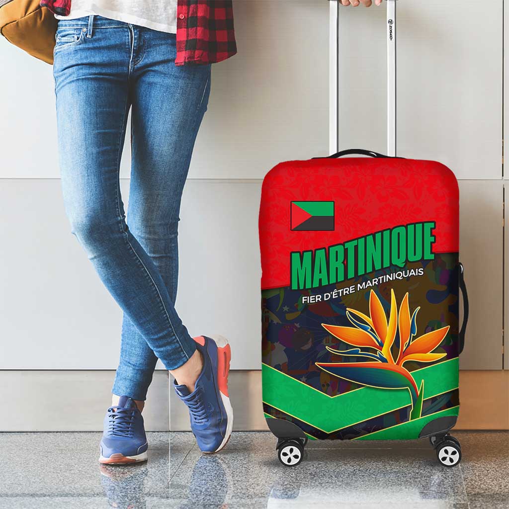 Martinique Pride Luggage Cover with Red Green Design and Tropical Bird of Paradise Flower