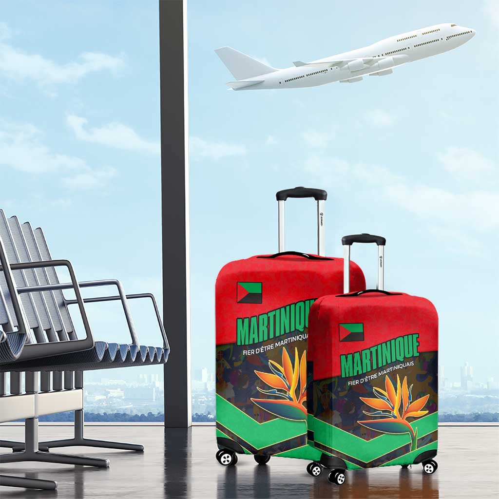Martinique Pride Luggage Cover with Red Green Design and Tropical Bird of Paradise Flower