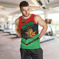 Martinique Pride Men Tank Top with Red Green Design and Tropical Bird of Paradise Flower