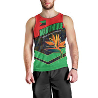 Martinique Pride Men Tank Top with Red Green Design and Tropical Bird of Paradise Flower