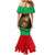 Martinique Pride Mermaid Dress with Red Green Design and Tropical Bird of Paradise Flower