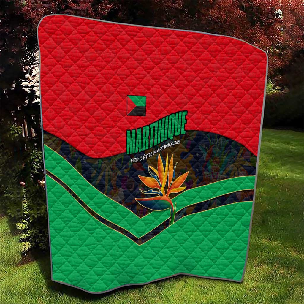 Martinique Pride Quilt with Red Green Design and Tropical Bird of Paradise Flower