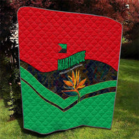 Martinique Pride Quilt with Red Green Design and Tropical Bird of Paradise Flower