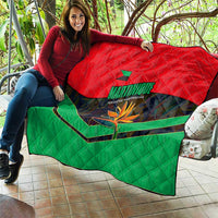 Martinique Pride Quilt with Red Green Design and Tropical Bird of Paradise Flower