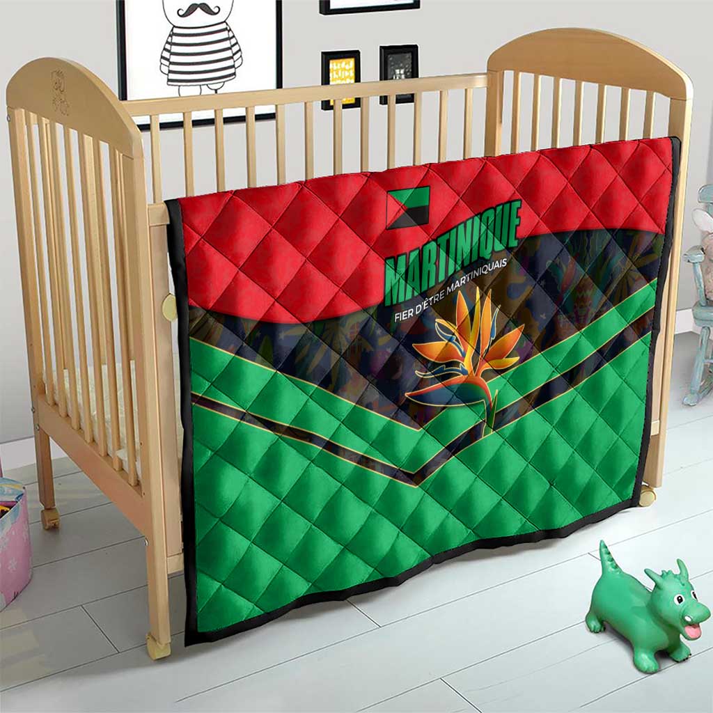 Martinique Pride Quilt with Red Green Design and Tropical Bird of Paradise Flower