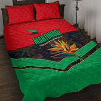 Martinique Pride Quilt Bed Set with Red Green Design and Tropical Bird of Paradise Flower